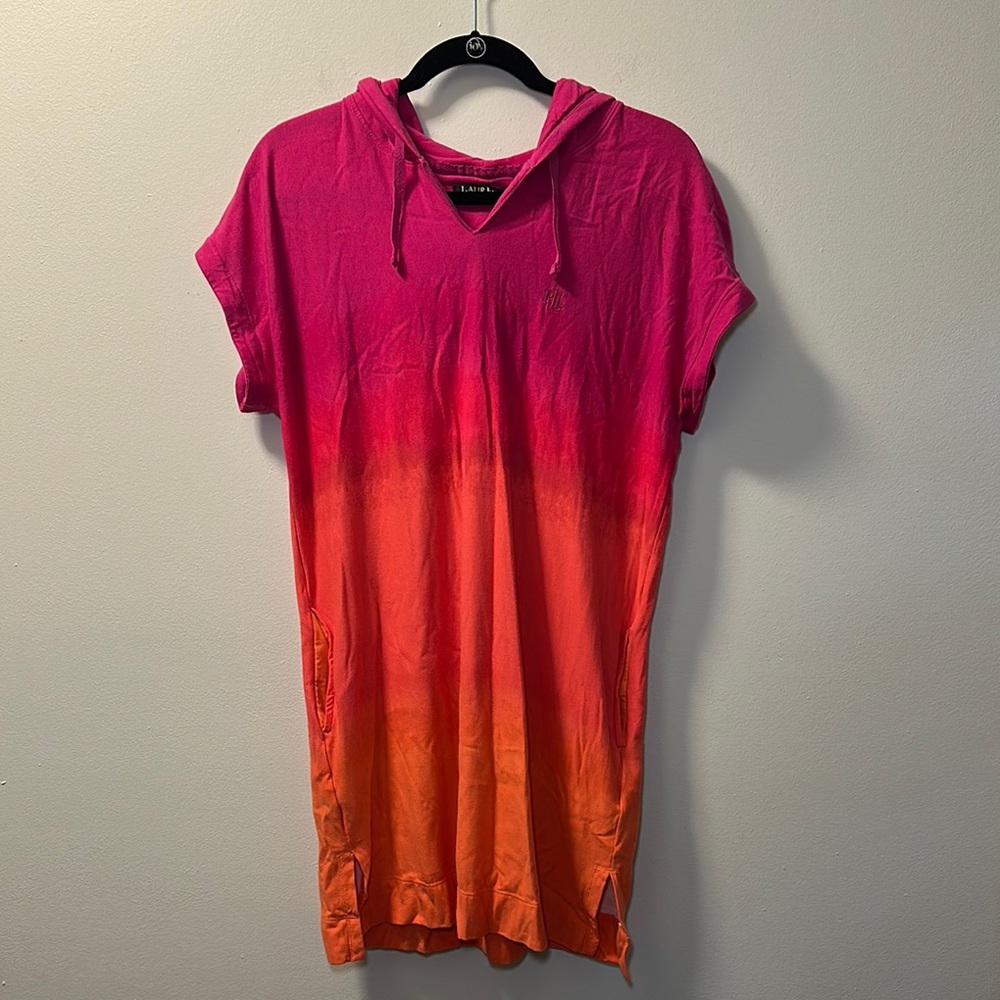 Lauren Ralph Lauren Women’s Pink & Orange Ombre Hooded Dress Size M
